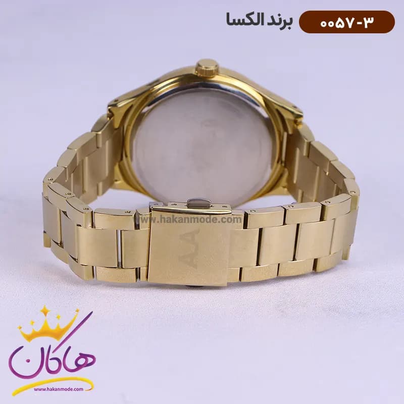 ساعت الکسا مردانه فلزی صفحه سفید طلایی کد 0057/3 — تصویر ۵