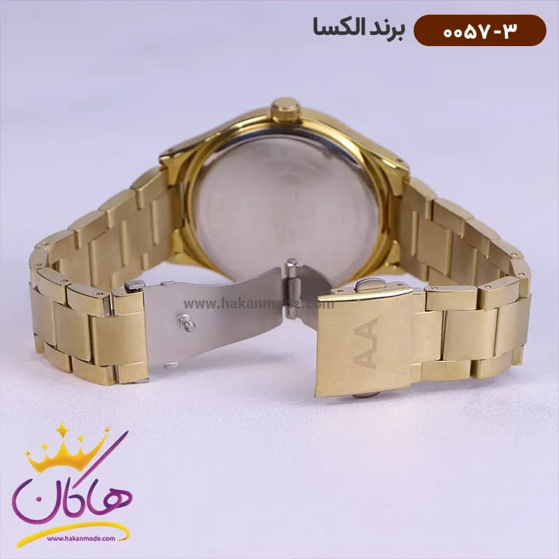 ساعت الکسا مردانه فلزی صفحه سفید طلایی کد 0057/3 — تصویر ۴