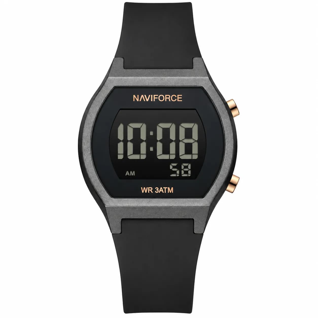 ساعت ناویفورس زنانه دیجیتال NF5064 با بند رابر مشکی و کیس استیل مشکی