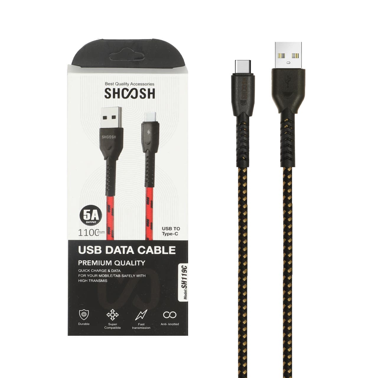 کابل شارژ کنفی 1.1 متری فست Shoosh Type-C مدل SH119C – مشکی طلایی-کد4623