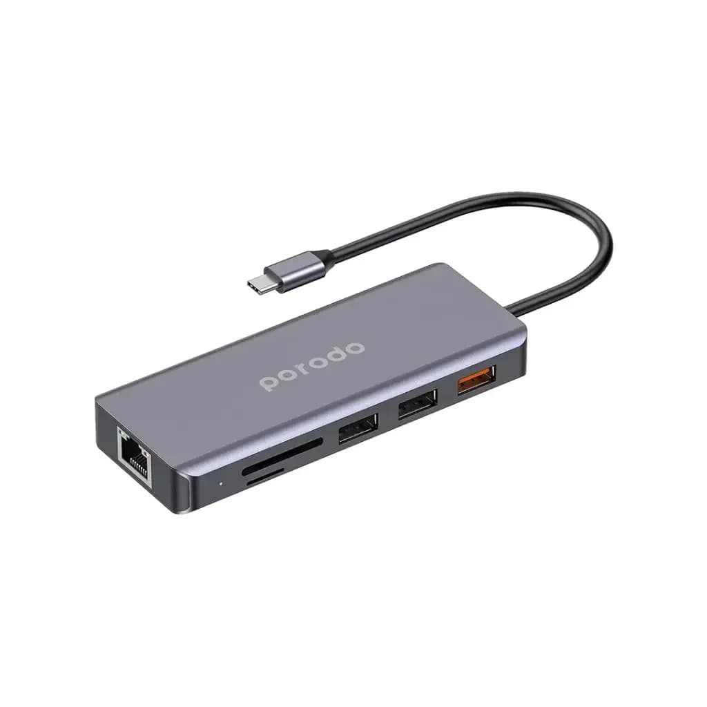 هاب 9 پورت پرودو Porodo 9in1 4K HDMI Ethernet USB-C Hub PD توان 100 وات