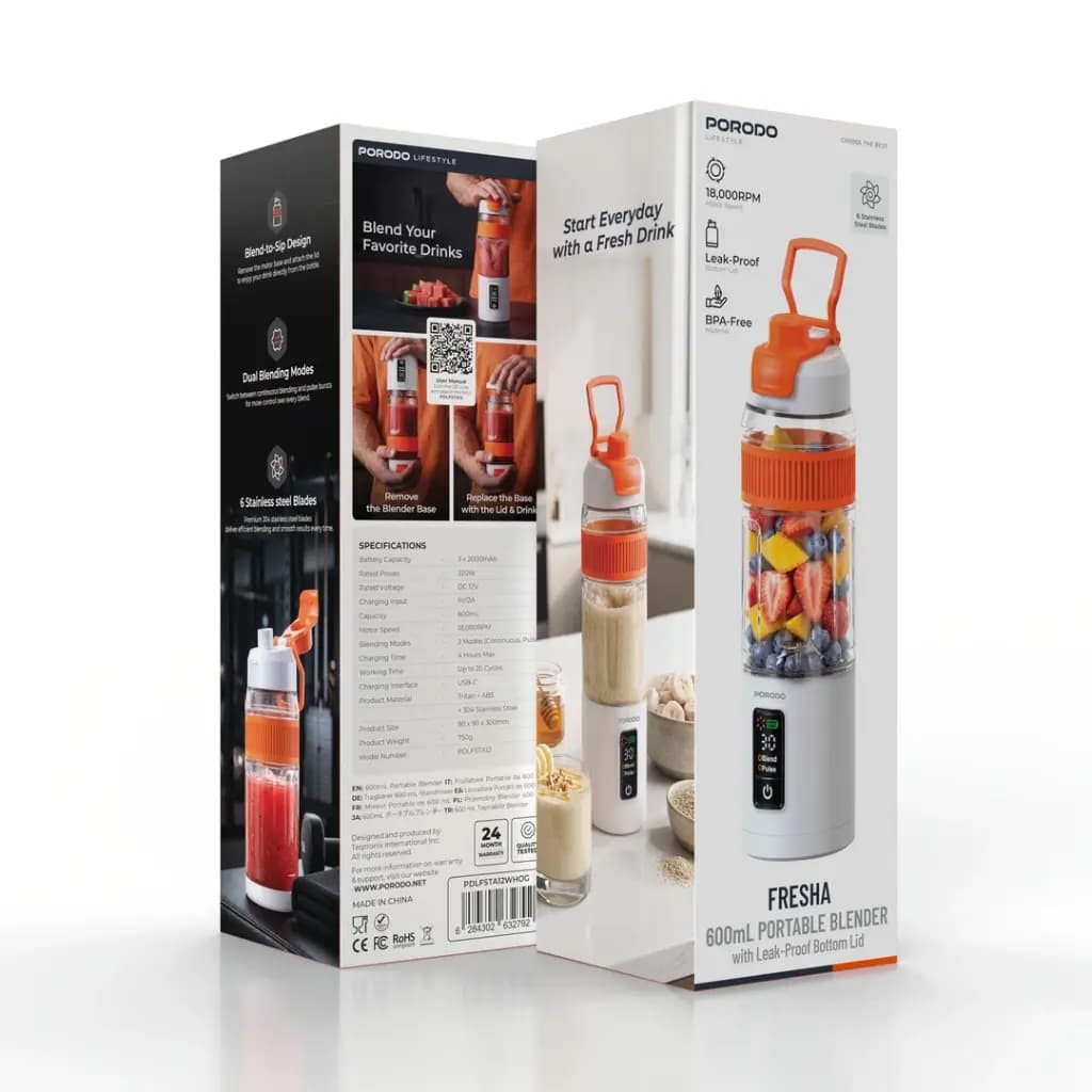 مخلوط کن قابل حمل پرودو مدل Porodo Fresha 600mL PDLFSTA12 — تصویر ۴