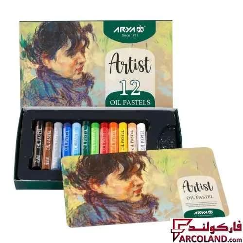 پاستل روغنی 12 رنگ آریا جعبه مقوایی مدل آرتیست Artist 2601