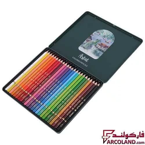 مداد رنگی 24 رنگ آریا جعبه فلزی مدل آرتیست Artist 3902 — تصویر ۲