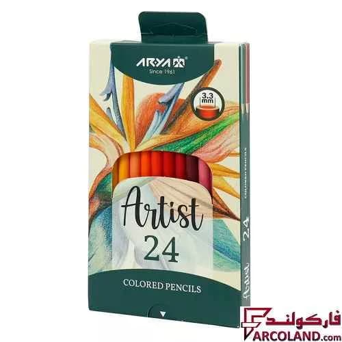 مداد رنگی 24 رنگ آریا جعبه مقوایی مدل آرتیست Artist 3602