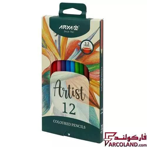 مداد رنگی 12 رنگ آریا جعبه مقوایی مدل آرتیست Artist 3601