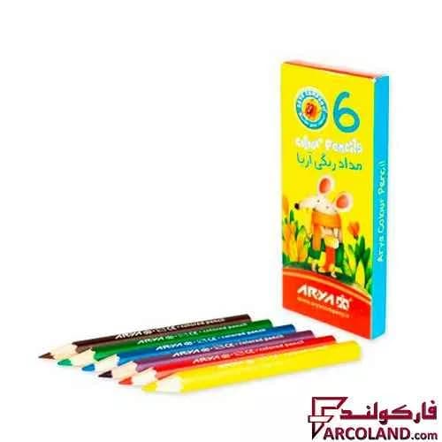 مداد رنگی 6 رنگ آریا جعبه مقوایی کد Arya 3071 — تصویر ۲