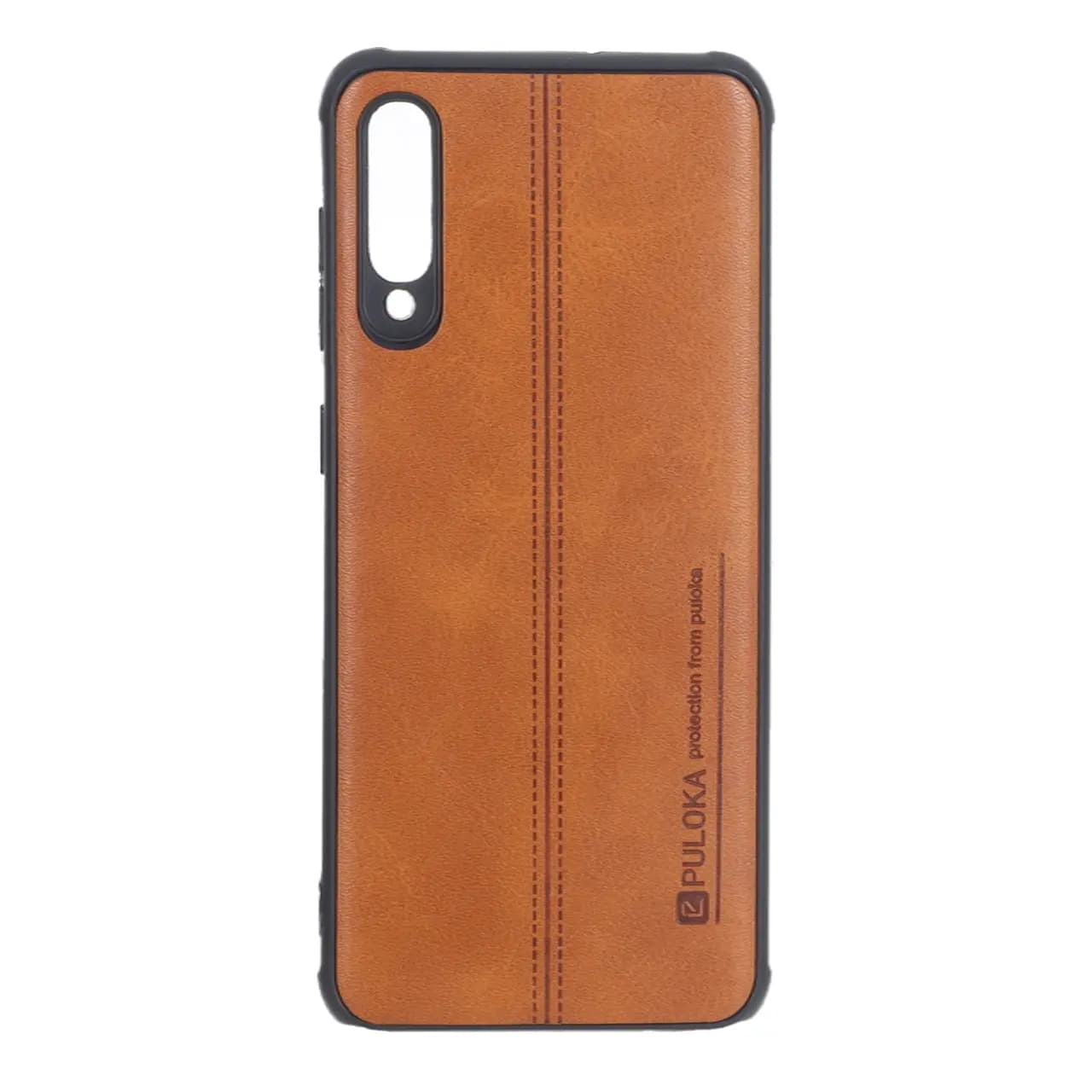قاب Puloka طرح چرم دوخت دار محافظ لنزدار Samsung Galaxy A50 / A50s / A30s – قهوه ای