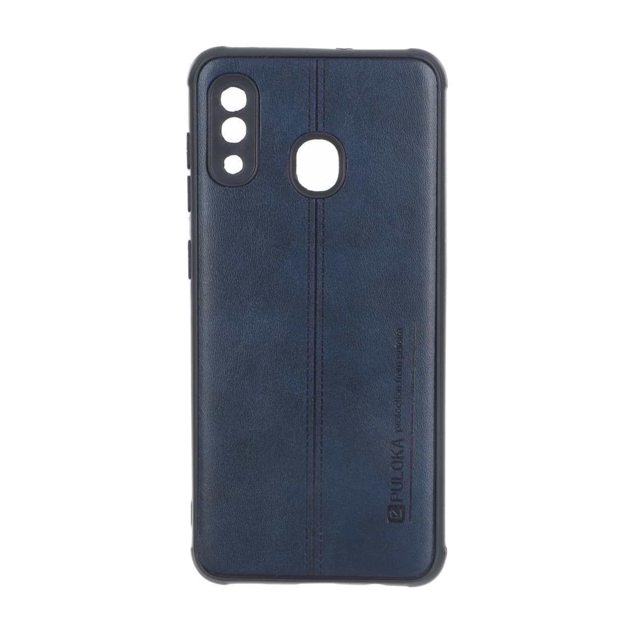 قاب Puloka طرح چرم دوخت دار محافظ لنزدار Samsung Galaxy A30 / A20 – سرمه ای