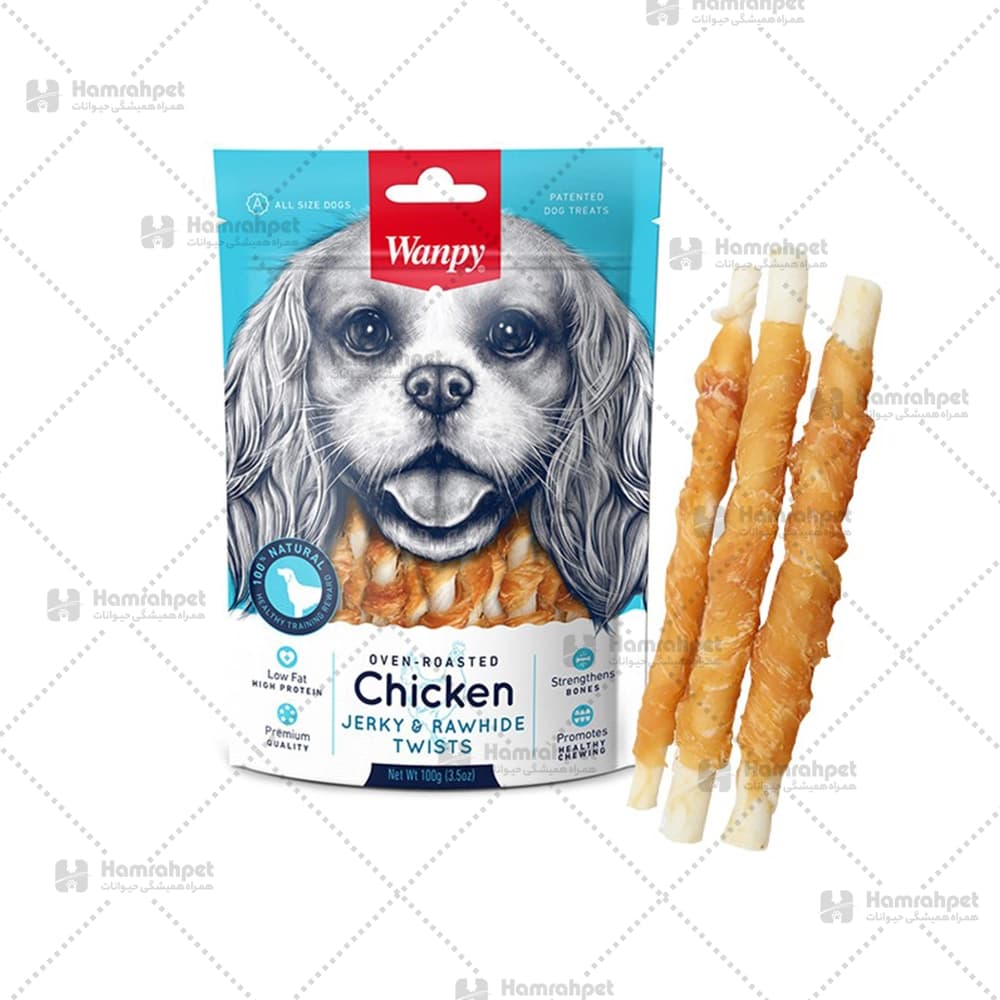 تشویقی سگ ونپی مدادی دورپیچ مرغ وزن 100 گرم Jerky & Rawhide Twits