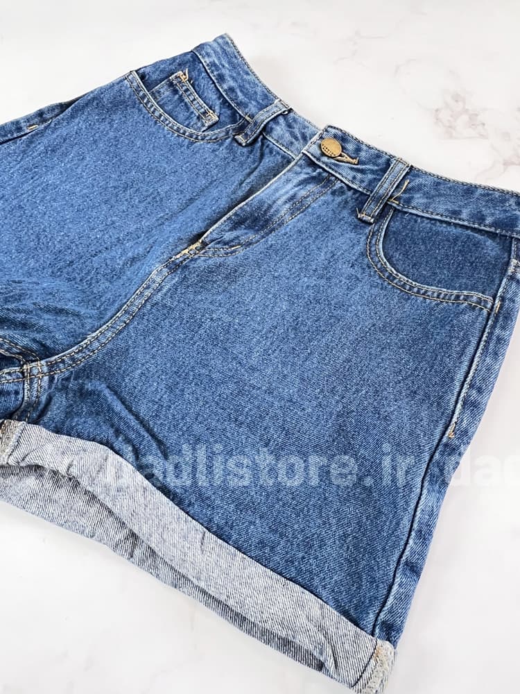 شورتک کوتاه جین پاچه پاکتی ساده — تصویر ۲