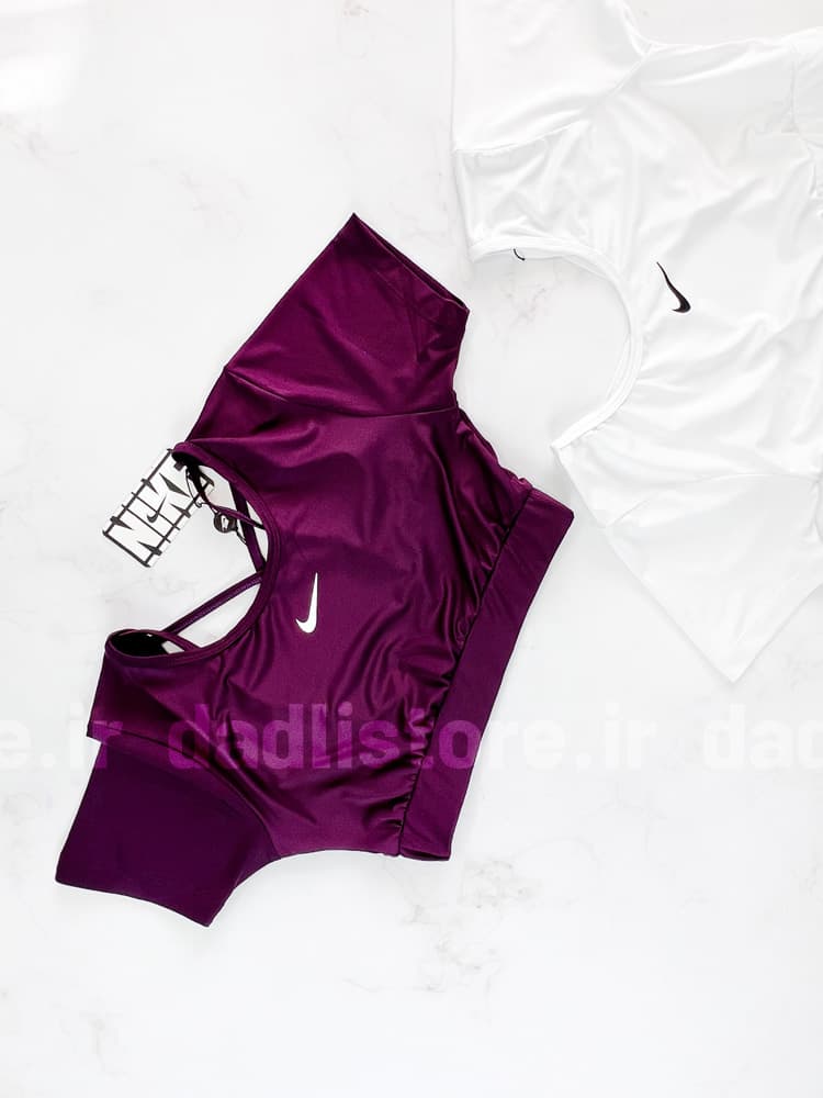کراپ تاپ وزرشی زنانه فلامت آستین کوتاه پشت باز بندی نایکی Nike — تصویر ۴