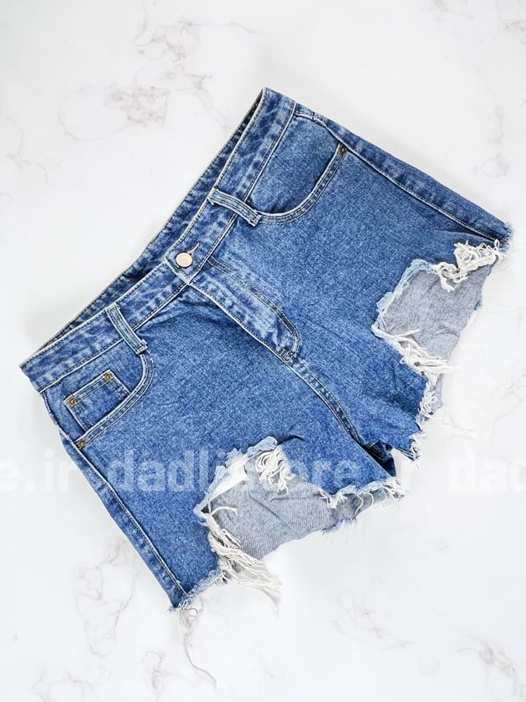 شورتک کوتاه جین پاچه ریش بدون زاپ