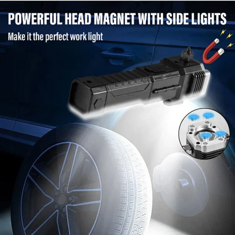 چراغ قوه دستی 8 کاره مدل LED Torch با چکش اضطراری، مگنت و پاوربانک — تصویر ۷