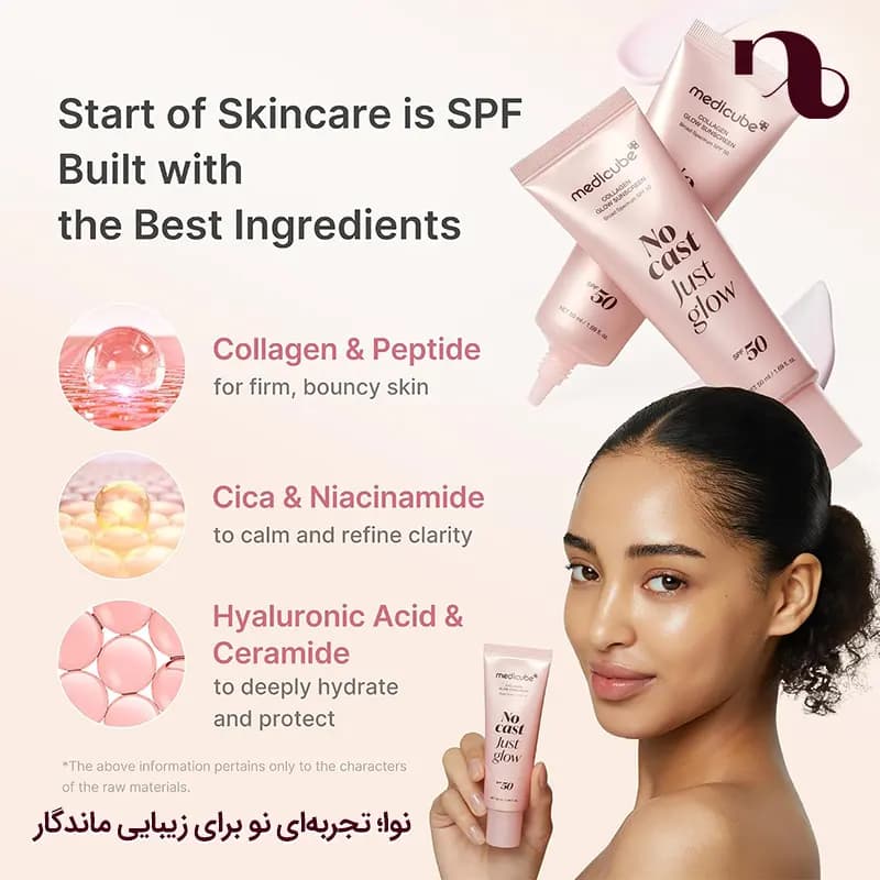 ضدآفتاب کلاژن گلو مدی کیوب | بدون رد سفیدی و درخشان مدل No Cast Just Glow — تصویر ۲