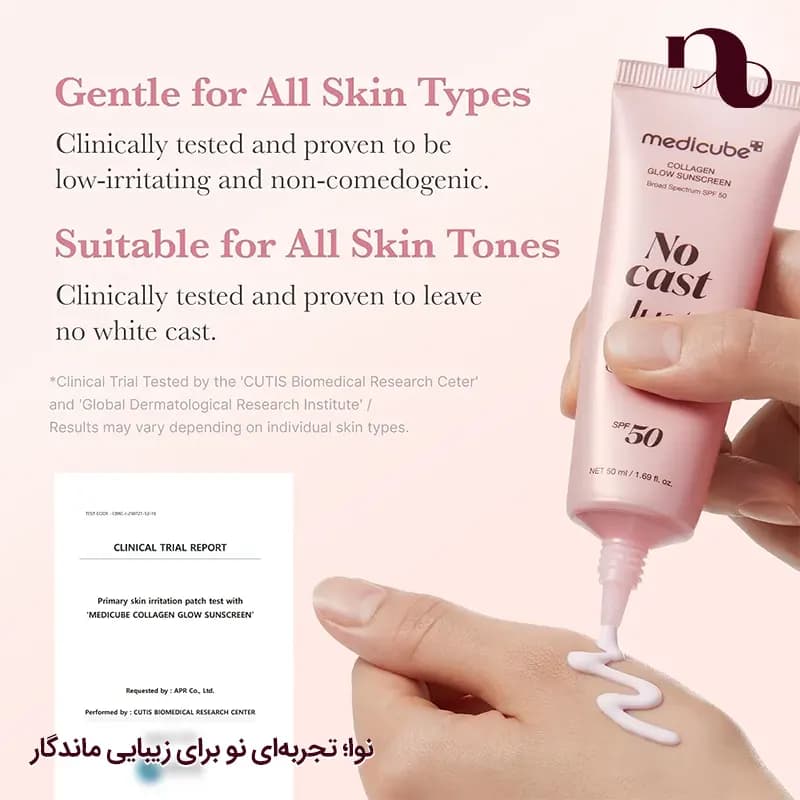 ضدآفتاب کلاژن گلو مدی کیوب | بدون رد سفیدی و درخشان مدل No Cast Just Glow — تصویر ۸