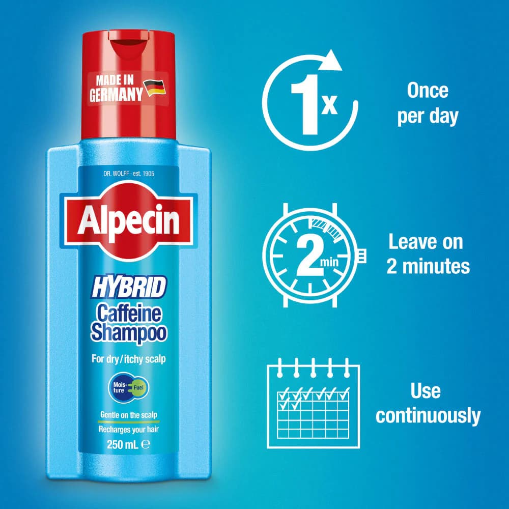شامپو هیبرید ضدریزش کافئین آلپسین Alpecin Hybrid Caffeine Shampoo — تصویر ۳