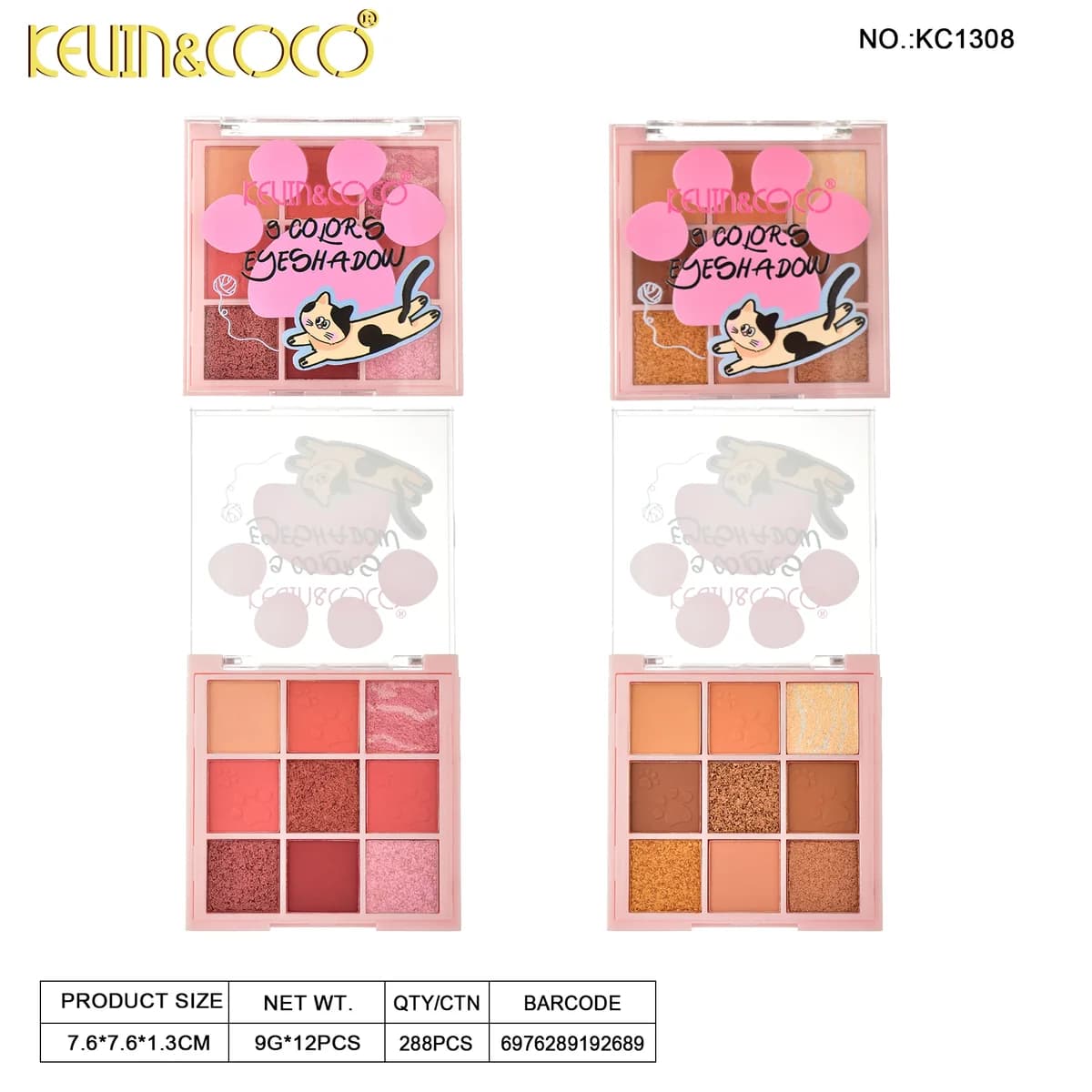 پالت سایه کوین کوکو Kevin & Coco 9 رنگ طرح گربه مدل KC1308 در دو سری A و B