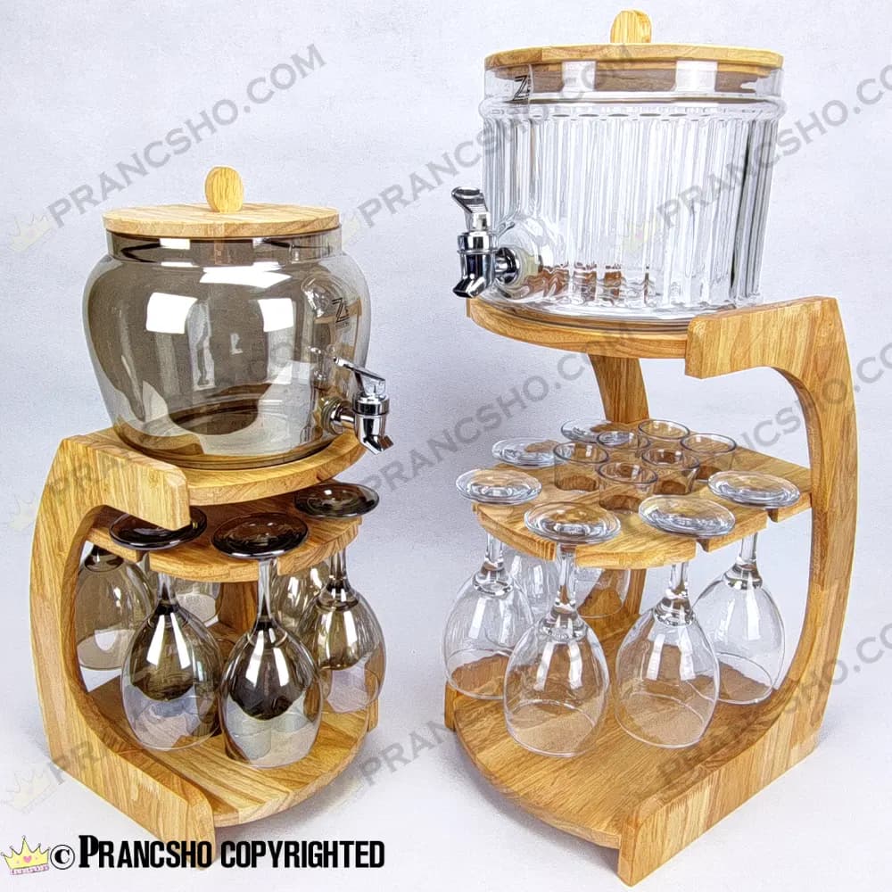 کلمن بار شیشه ای 6 نفره طرح هایکا با گیلاس (جام) و شات شیشه ساده — تصویر ۲