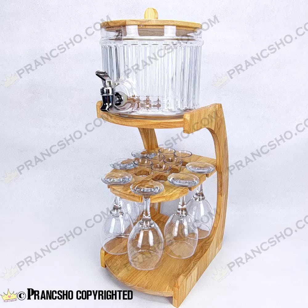 کلمن بار شیشه ای 6 نفره طرح هایکا با گیلاس (جام) و شات شیشه ساده