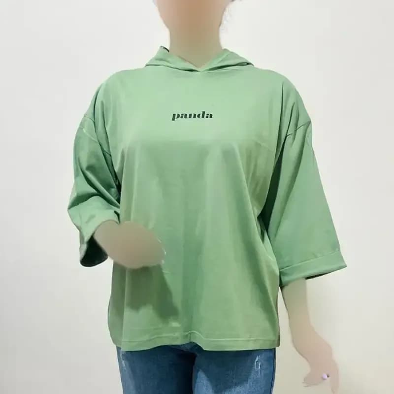 تیشرت باکسی کلاهدار چاپی نخ پنبه لش — تصویر ۴