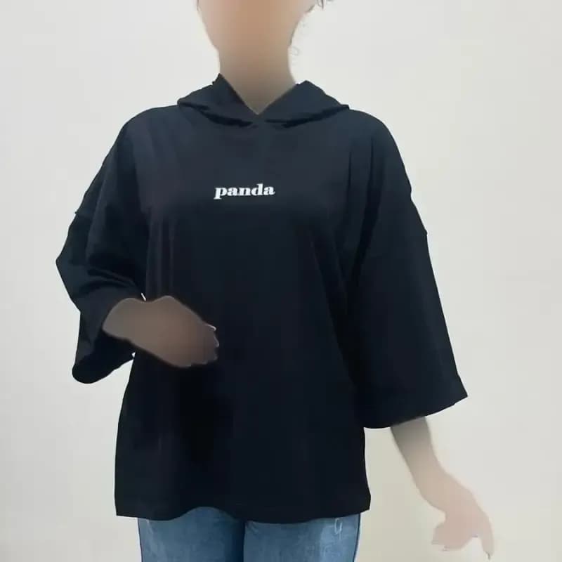 تیشرت باکسی کلاهدار چاپی نخ پنبه لش — تصویر ۳