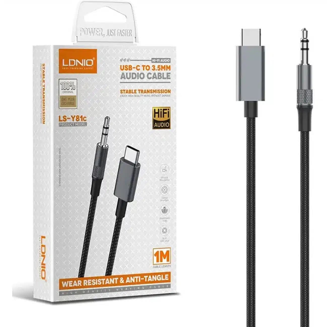 کابل انتقال صدا AUX به Type-C الدنیو LDNIO مدل LS-Y81C یک متری — تصویر ۲