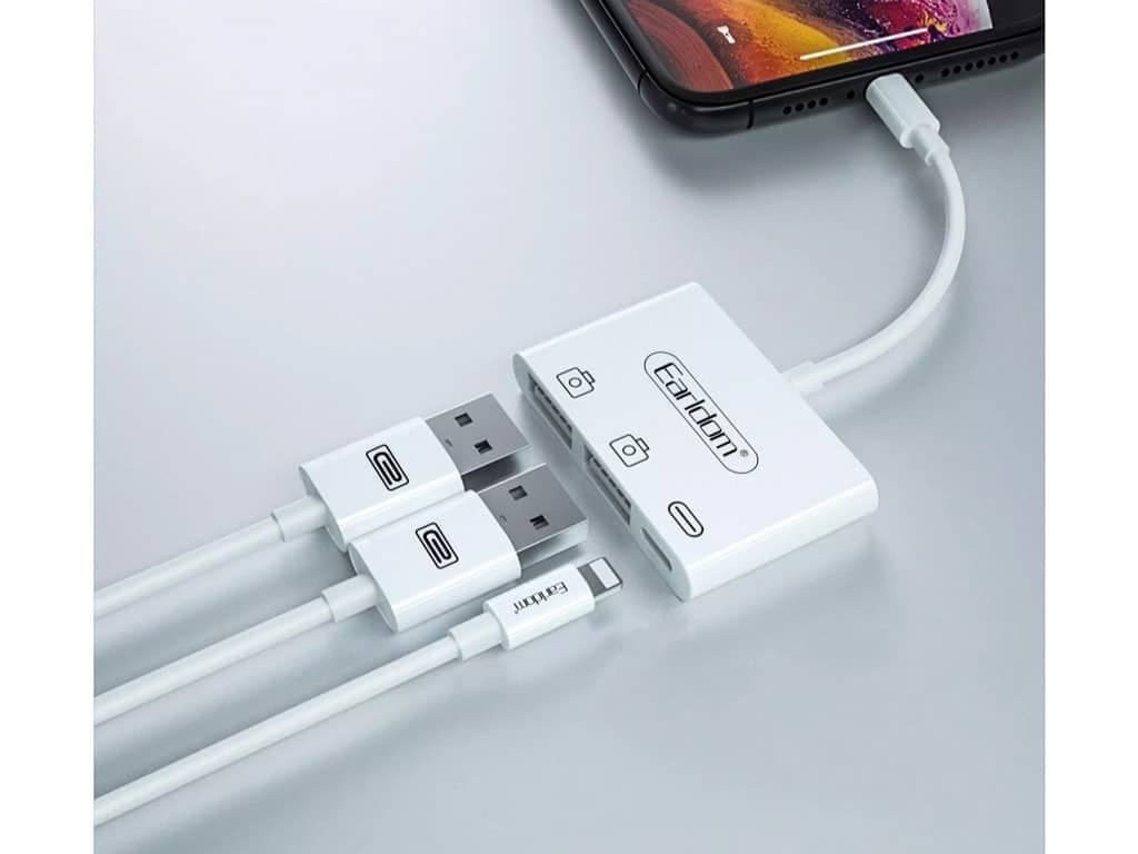 مبدل لایتنینگ به لایتنینگ و دو درگاه OTG ارلدام Earldom OT44 Lightning To Double OTG and Lighting Converter — تصویر ۲