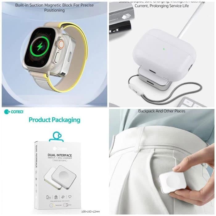 شارژر بی سیم اپل واچ و ایرپاد پرو 2 کوتسی Coteeci Dual Interface Apple Watch and Airpods Wireless Charger 26005 — تصویر ۶