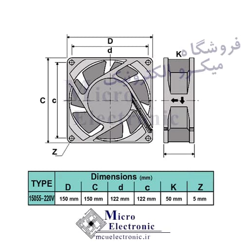فن بلبرینگی 220v 15×15 قطر 5 15 در 15 — تصویر ۲