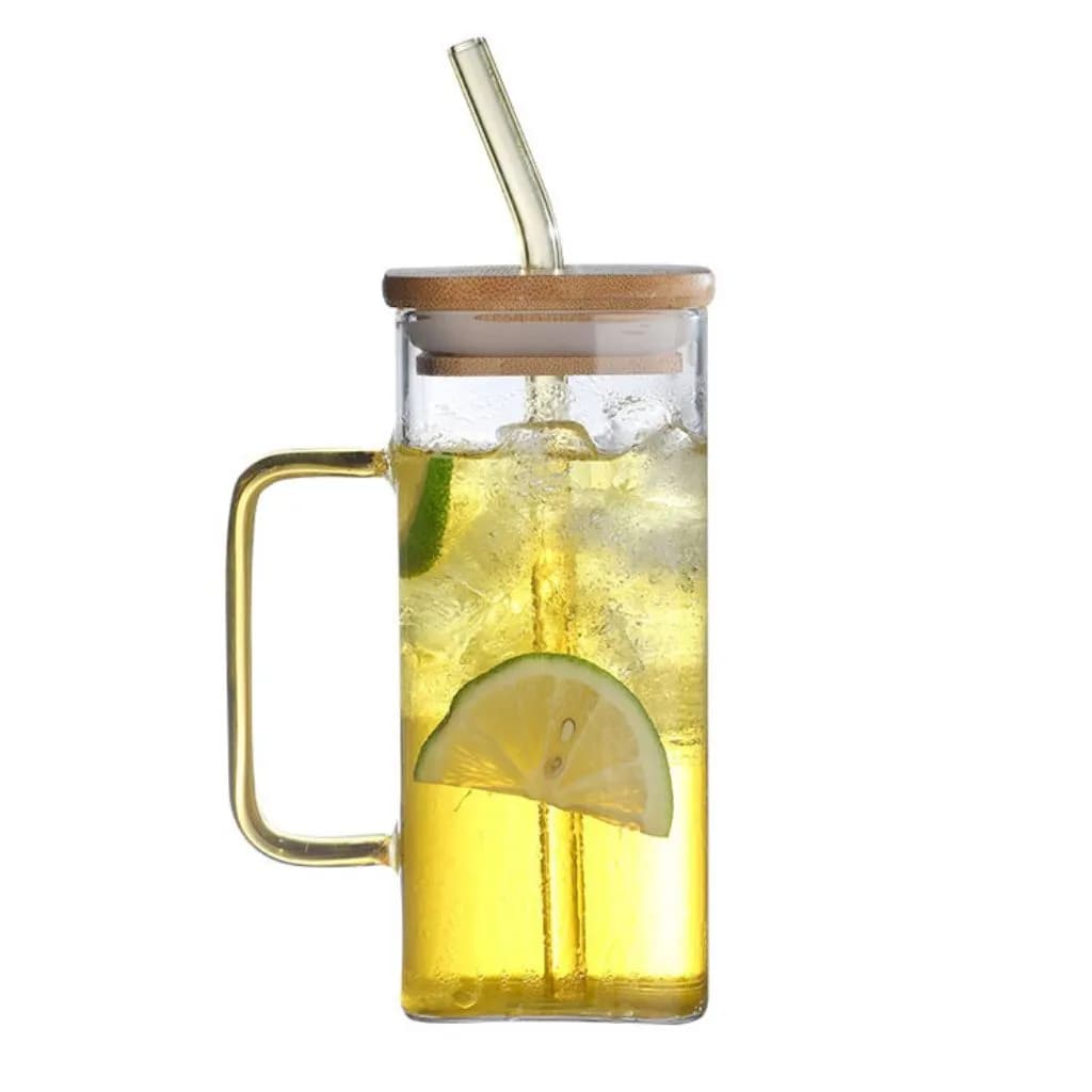 لیوان پیرکس درب بامبو طرح ساده کد m247