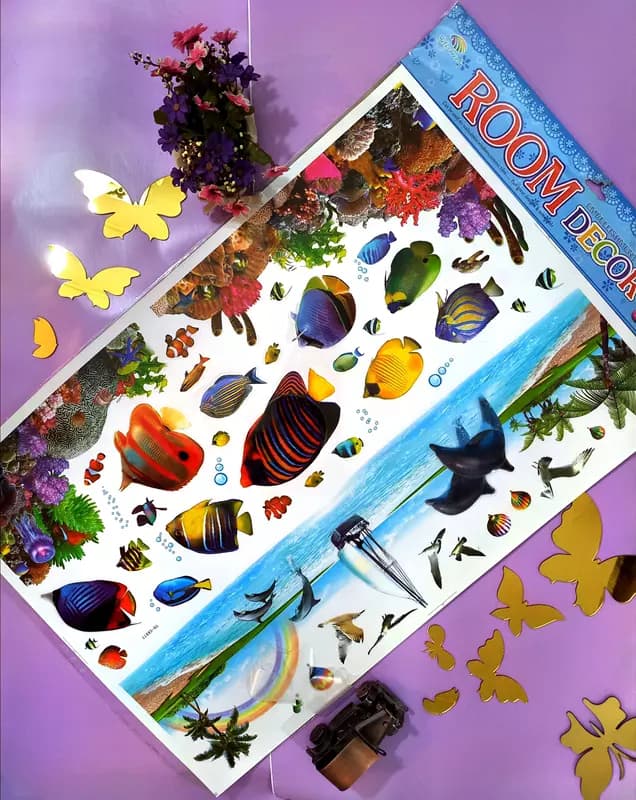 استیکر دیواری سه بعدی طرح کودکانه ماهی