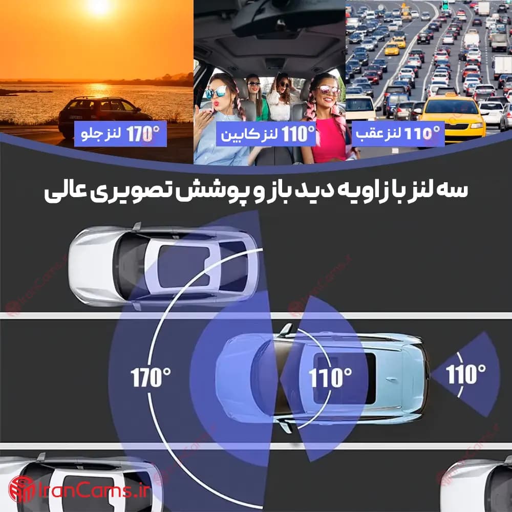 دوربین ثبت وقایع خودرو 3 لنز مانیتوردار وای فای مدل 3W-TPDN — تصویر ۶