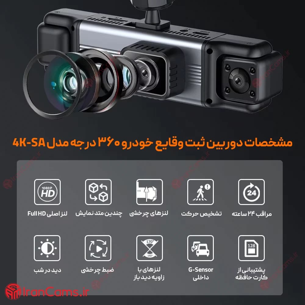 دوربین ثبت وقایع خودرو 360 درجه 4 لنز مانیتوردار مدل 4K-SA — تصویر ۷