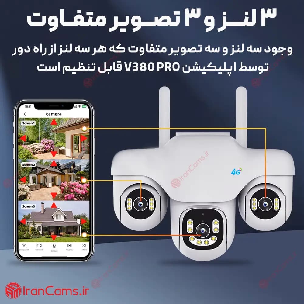 دوربین سیمکارتی سه لنز موتوردار 12 مگاپیکسل V380 Pro مدل SC31-G-L-4G — تصویر ۲