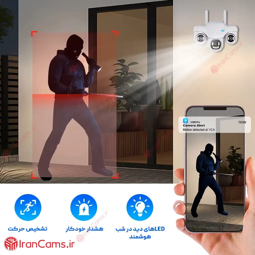 دوربین سیمکارتی سه لنز موتوردار 12 مگاپیکسل V380 Pro مدل SC31-G-L-4G — تصویر ۷