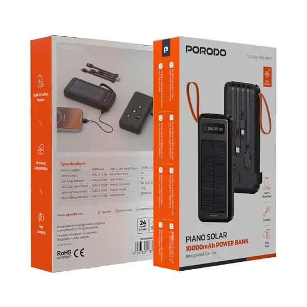 پاوربانک خورشیدی 10000 هزار پرودو مدل Porodo Piano Solar PDPBB306BK — تصویر ۳