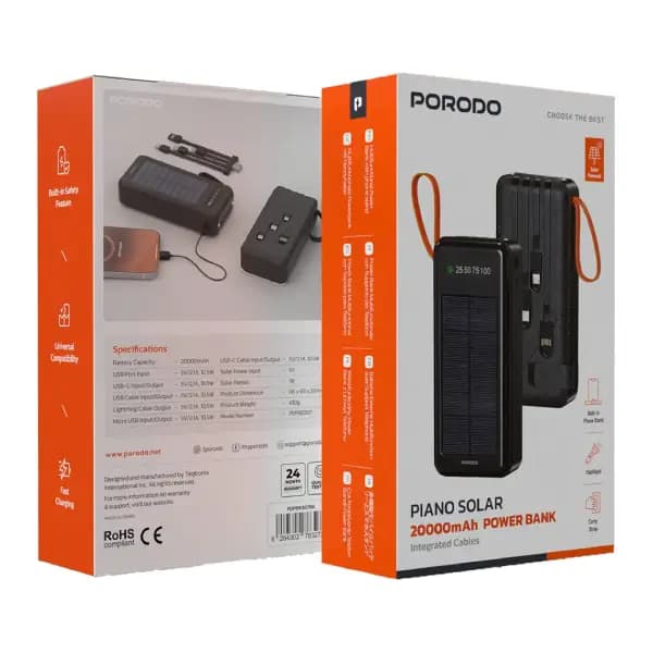پاوربانک خورشیدی 20000 هزار پرودو مدل Porodo Piano Solar — تصویر ۳