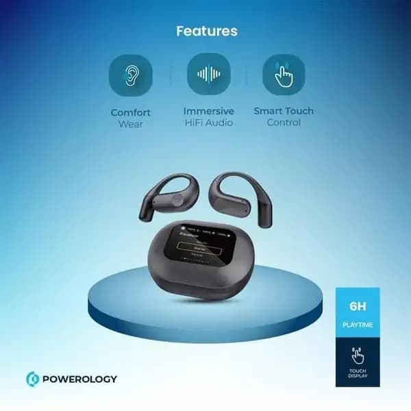 هدفون بی سیم نمایشگردار پاورولوژی مدل Powerology ENC TWS Air Conduction Earbuds PWLAU008 — تصویر ۵