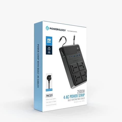 چند راهی و محافظ برق 2500W پاورولوژی مدل POWEROLOGY 4 AC POWER STRIP PWC029 — تصویر ۲