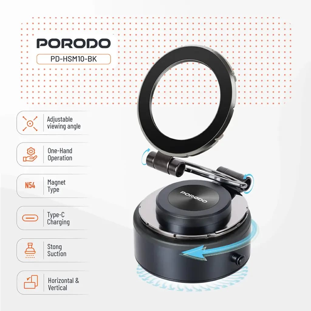 هولدر و نگهدارنده موبایل وکیوم مکشی مگ سیف پرودو Porodo Vacuseal MagSafe Magnetic Mount PD HS10 — تصویر ۲