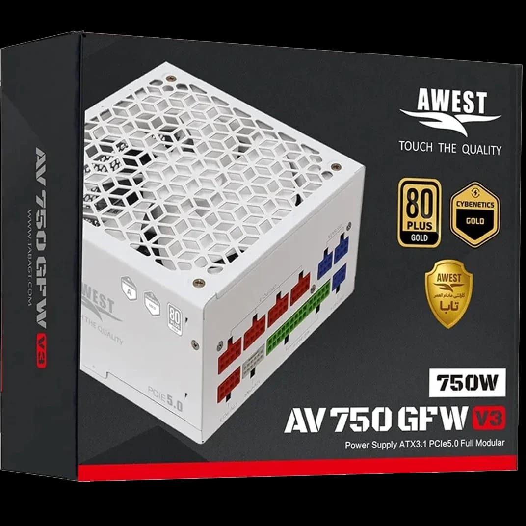 منبع تغذیه کامپیوتر اوست مدل AV750 GFW V3 80 Plus Gold توان 750 وات سفید — تصویر ۲