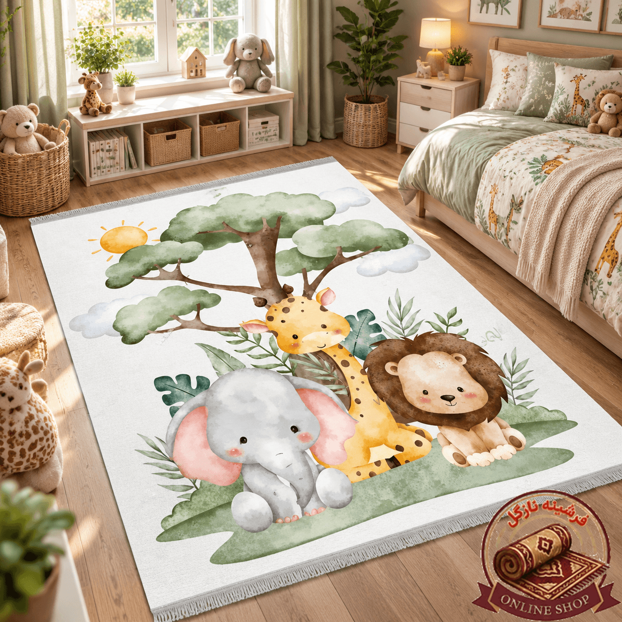 فرشینه اتاق نوزاد طرح حیوانات با تم آبرنگی 2446