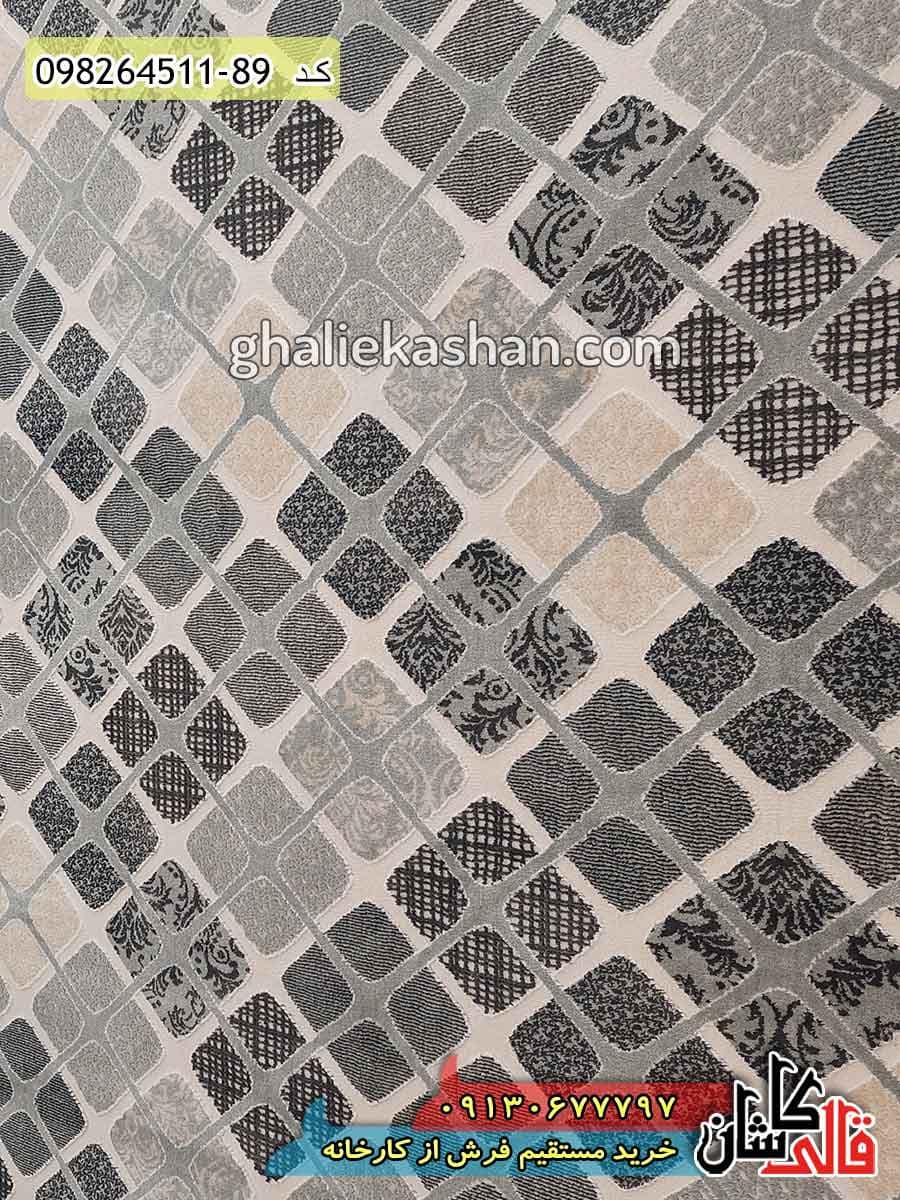 فرش فانتزی طرح لوزی پدرام زمینه بژ کاشان – گل برجسته — تصویر ۳