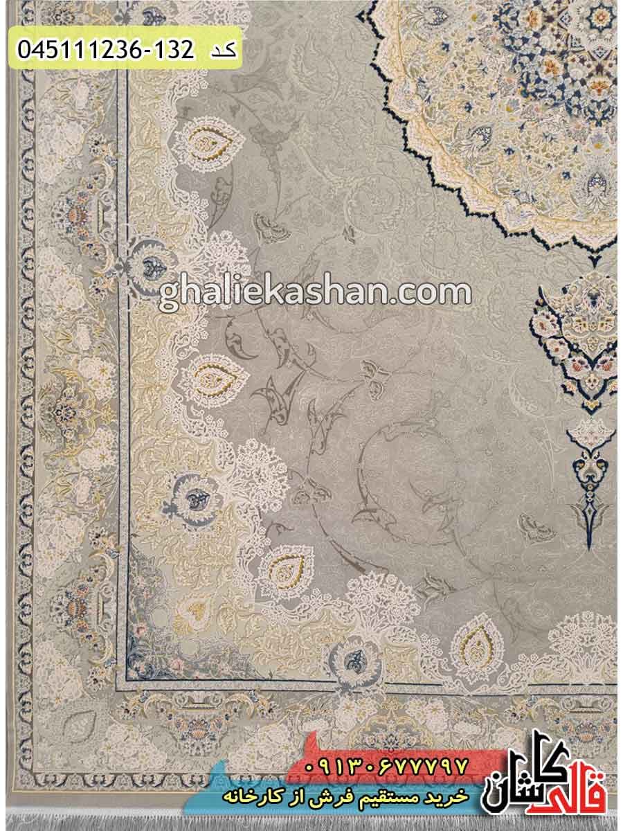 فرش طلاکوب 1200 شانه طرح لیندا ونوس زمینه نقره ای کاشان – گل برجسته — تصویر ۲