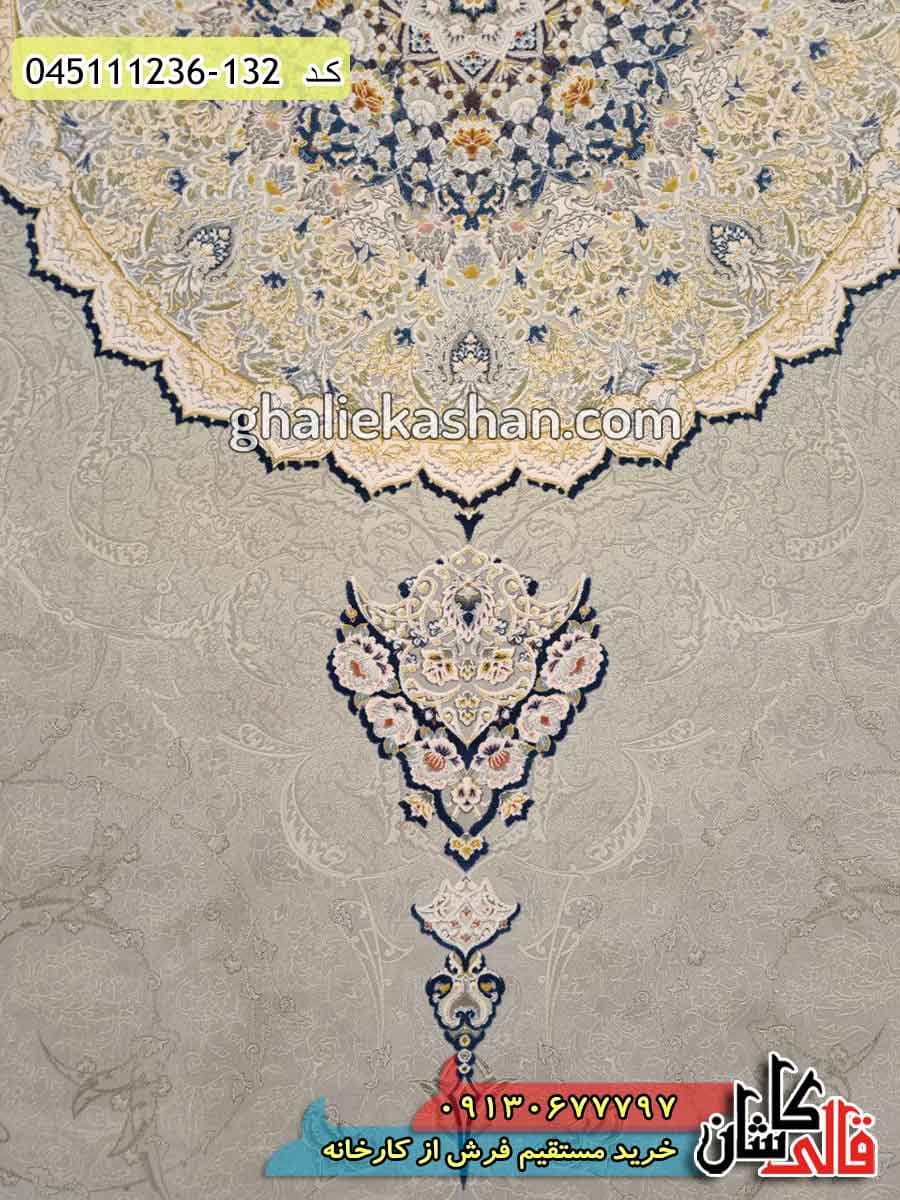 فرش طلاکوب 1200 شانه طرح لیندا ونوس زمینه نقره ای کاشان – گل برجسته — تصویر ۳