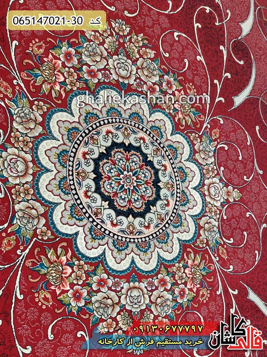 فرش 700 شانه طرح چکاوک رخسار زمینه قرمز کاشان — تصویر ۳