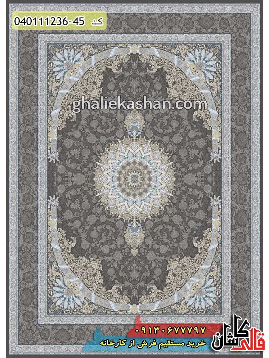 فرش 1200 شانه طرح پدیده زمینه زغالی کاشان – گل برجسته
