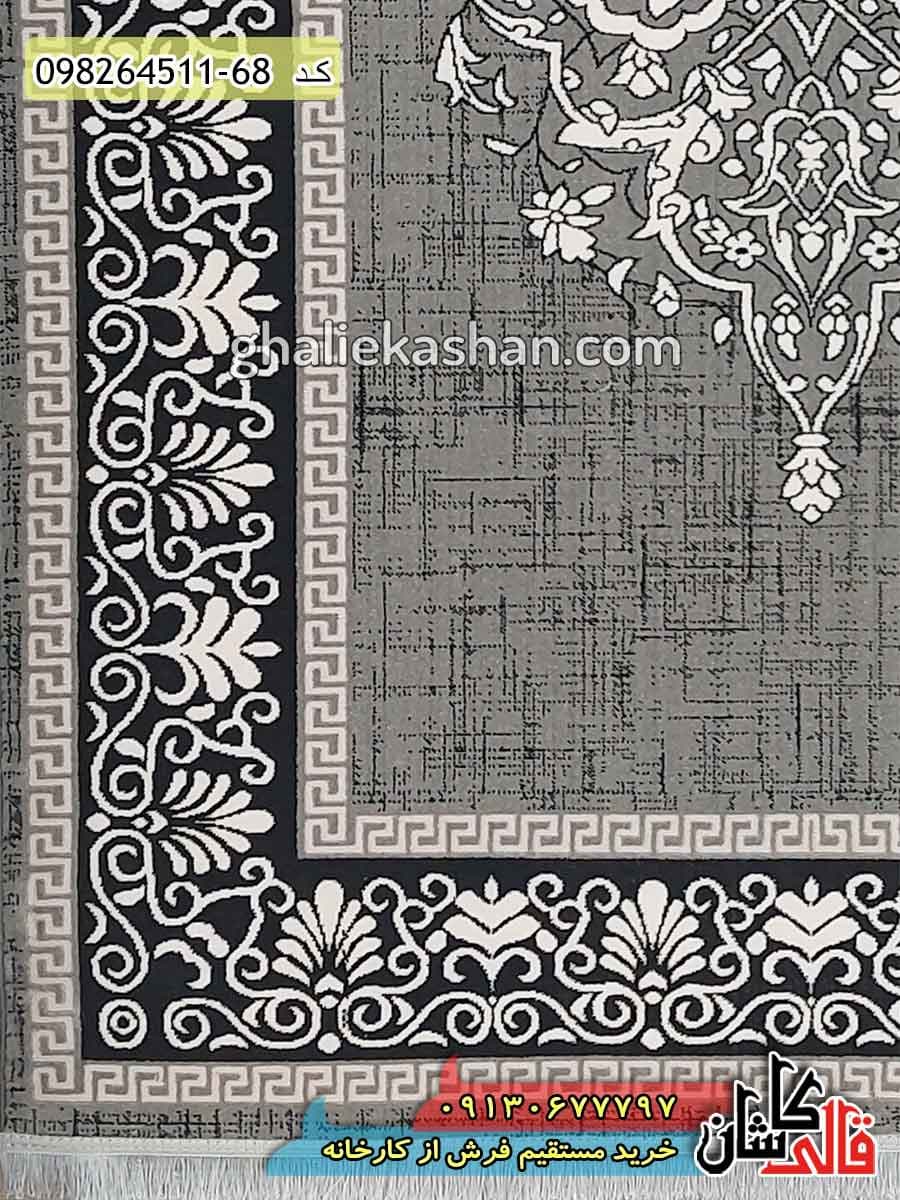 فرش فرانسوی طرح کاتالونیا زمینه طوسی کاشان – گل برجسته — تصویر ۴