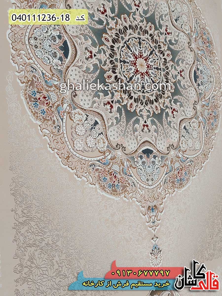 فرش 1200 شانه طرح آبادیس زمینه صدفی کاشان – گل برجسته — تصویر ۴